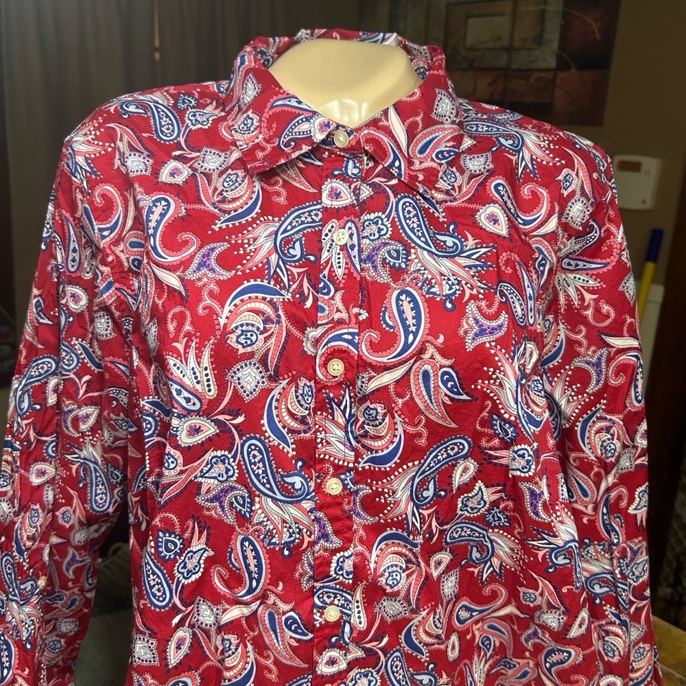 Talbots Red Paisley Button Down Shirt - Picture 8 of 13